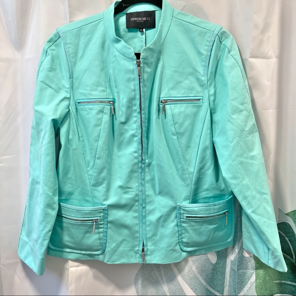 LAFAYETTE 148 • teal zip up blazer SIZE 14P